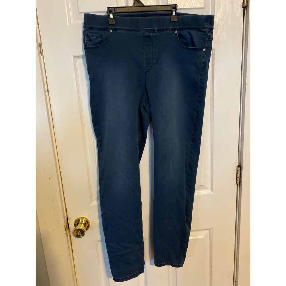 Gloria Vanderbilt Avery Pull On Jeans Dark Wash Rhinestone Pocket Womens 16